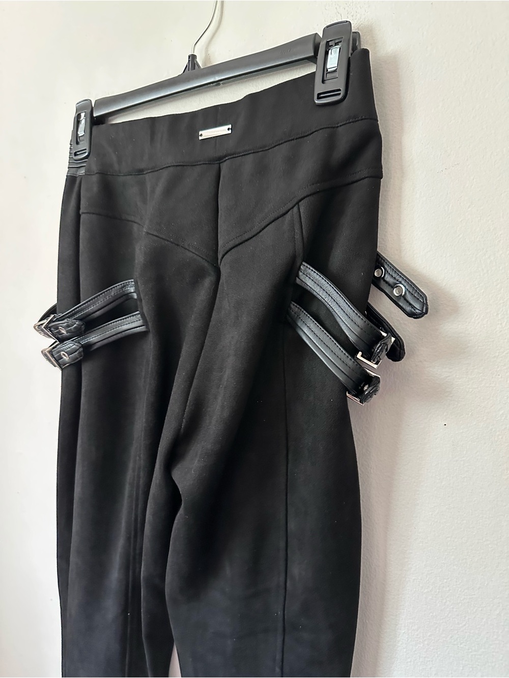 Black High-Waist Tailored Pants with Buckle Details - Picture 16 of 16